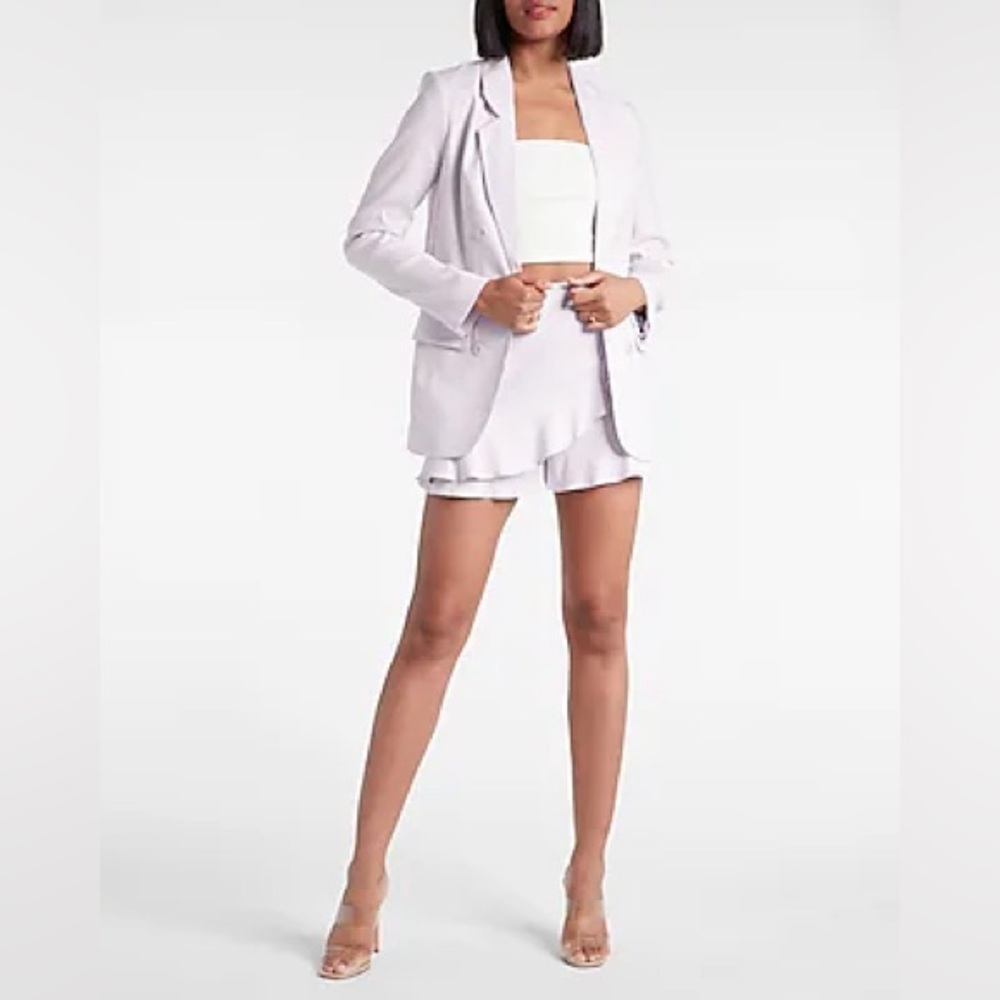 Express Linen-Blend Double-breasted Boyfriend Blazer